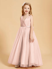 Abiti Damigella Junior In Tulle Top In Raso Fiocco Glamour Rosa Perlato