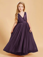 Abiti Damigella Junior In Tulle Top In Raso Fiocco Glamour Prugna