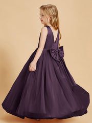 Abiti Damigella Junior In Tulle Top In Raso Fiocco Glamour Prugna
