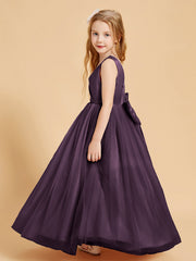 Abiti Damigella Junior In Tulle Top In Raso Fiocco Glamour Prugna