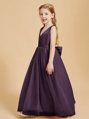 Abiti Damigella Junior In Tulle Top In Raso Fiocco Glamour Prugna