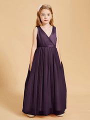 Abiti Damigella Junior In Tulle Top In Raso Fiocco Glamour Prugna