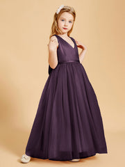Abiti Damigella Junior In Tulle Top In Raso Fiocco Glamour Prugna