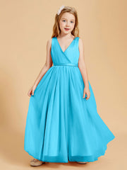 Abiti Damigella Junior In Tulle Top In Raso Fiocco Glamour Blu Piscina