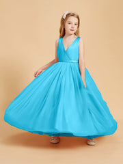 Abiti Damigella Junior In Tulle Top In Raso Fiocco Glamour Blu Piscina