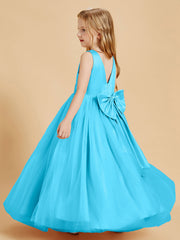 Abiti Damigella Junior In Tulle Top In Raso Fiocco Glamour Blu Piscina