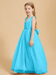 Abiti Damigella Junior In Tulle Top In Raso Fiocco Glamour Blu Piscina