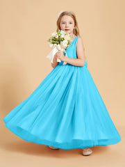 Abiti Damigella Junior In Tulle Top In Raso Fiocco Glamour Blu Piscina