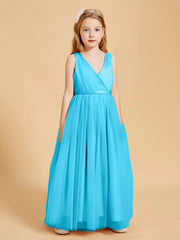 Abiti Damigella Junior In Tulle Top In Raso Fiocco Glamour Blu Piscina