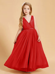 Abiti Damigella Junior In Tulle Top In Raso Fiocco Glamour Rosso