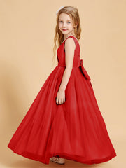 Abiti Damigella Junior In Tulle Top In Raso Fiocco Glamour Rosso