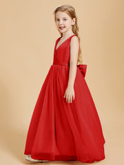 Abiti Damigella Junior In Tulle Top In Raso Fiocco Glamour Rosso