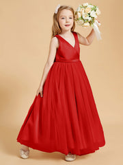 Abiti Damigella Junior In Tulle Top In Raso Fiocco Glamour Rosso