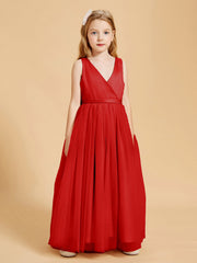 Abiti Damigella Junior In Tulle Top In Raso Fiocco Glamour Rosso