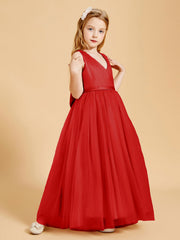 Abiti Damigella Junior In Tulle Top In Raso Fiocco Glamour Rosso