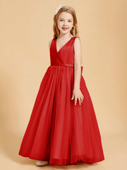 Abiti Damigella Junior In Tulle Top In Raso Fiocco Glamour Rosso