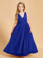 Abiti Damigella Junior In Tulle Top In Raso Fiocco Glamour Blu Royal