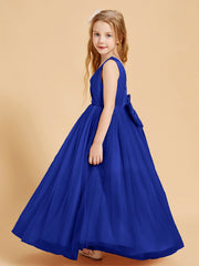 Abiti Damigella Junior In Tulle Top In Raso Fiocco Glamour Blu Royal