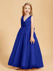 Abiti Damigella Junior In Tulle Top In Raso Fiocco Glamour Blu Royal
