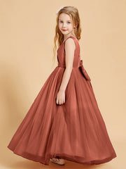 Abiti Damigella Junior In Tulle Top In Raso Fiocco Glamour Ruggine