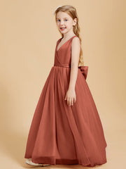 Abiti Damigella Junior In Tulle Top In Raso Fiocco Glamour Ruggine