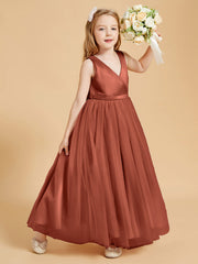 Abiti Damigella Junior In Tulle Top In Raso Fiocco Glamour Ruggine