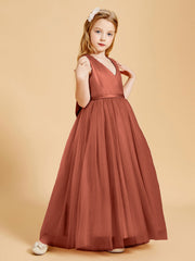 Abiti Damigella Junior In Tulle Top In Raso Fiocco Glamour Ruggine