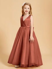 Abiti Damigella Junior In Tulle Top In Raso Fiocco Glamour Ruggine