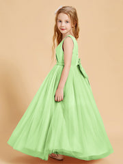 Abiti Damigella Junior In Tulle Top In Raso Fiocco Glamour Salvia