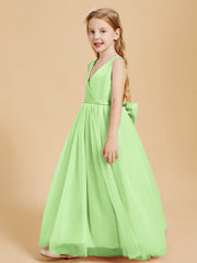 Abiti Damigella Junior In Tulle Top In Raso Fiocco Glamour Salvia