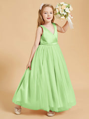 Abiti Damigella Junior In Tulle Top In Raso Fiocco Glamour Salvia