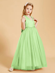 Abiti Damigella Junior In Tulle Top In Raso Fiocco Glamour Salvia