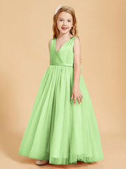 Abiti Damigella Junior In Tulle Top In Raso Fiocco Glamour Salvia