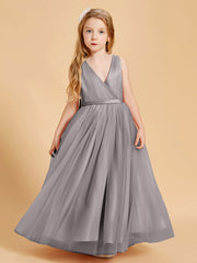 Abiti Damigella Junior In Tulle Top In Raso Fiocco Glamour Argento