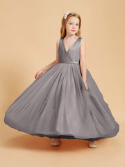 Abiti Damigella Junior In Tulle Top In Raso Fiocco Glamour Argento