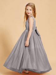 Abiti Damigella Junior In Tulle Top In Raso Fiocco Glamour Argento