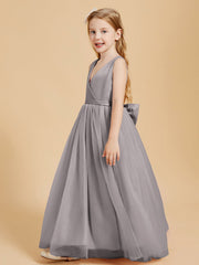 Abiti Damigella Junior In Tulle Top In Raso Fiocco Glamour Argento