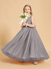 Abiti Damigella Junior In Tulle Top In Raso Fiocco Glamour Argento