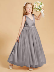 Abiti Damigella Junior In Tulle Top In Raso Fiocco Glamour Argento