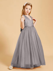 Abiti Damigella Junior In Tulle Top In Raso Fiocco Glamour Argento