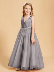 Abiti Damigella Junior In Tulle Top In Raso Fiocco Glamour Argento