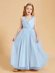 Abiti Damigella Junior In Tulle Top In Raso Fiocco Glamour Blu Cielo