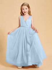 Abiti Damigella Junior In Tulle Top In Raso Fiocco Glamour Blu Cielo