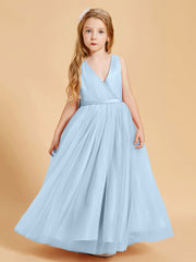 Abiti Damigella Junior In Tulle Top In Raso Fiocco Glamour Blu Cielo