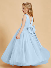 Abiti Damigella Junior In Tulle Top In Raso Fiocco Glamour Blu Cielo