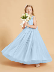 Abiti Damigella Junior In Tulle Top In Raso Fiocco Glamour Blu Cielo