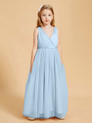 Abiti Damigella Junior In Tulle Top In Raso Fiocco Glamour Blu Cielo