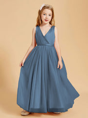Abiti Damigella Junior In Tulle Top In Raso Fiocco Glamour Blu Ardesia