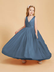 Abiti Damigella Junior In Tulle Top In Raso Fiocco Glamour Blu Ardesia