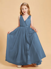 Abiti Damigella Junior In Tulle Top In Raso Fiocco Glamour Blu Ardesia